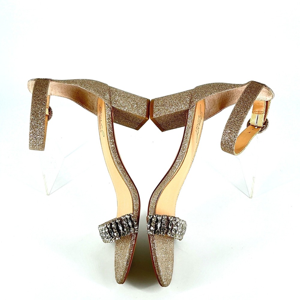 Jewel Badgley Mischka Size 8.5 Champagne Gold Glitter Crystal Heels Sandal James - Picture 7 of 12